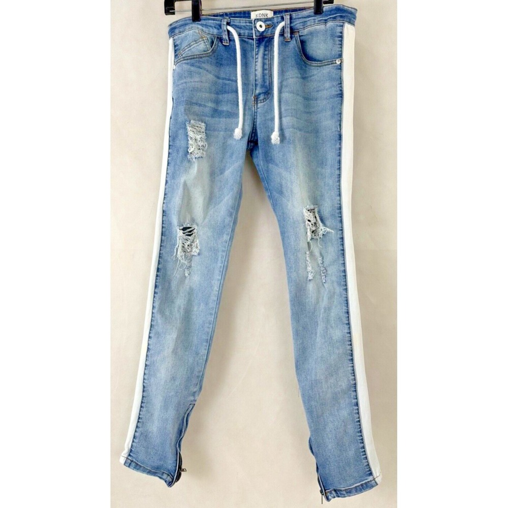 KDNK Jeans Mens Size 32 x 32 Skinny Tapered White Sides Zipper Ankles 11 4 14 11